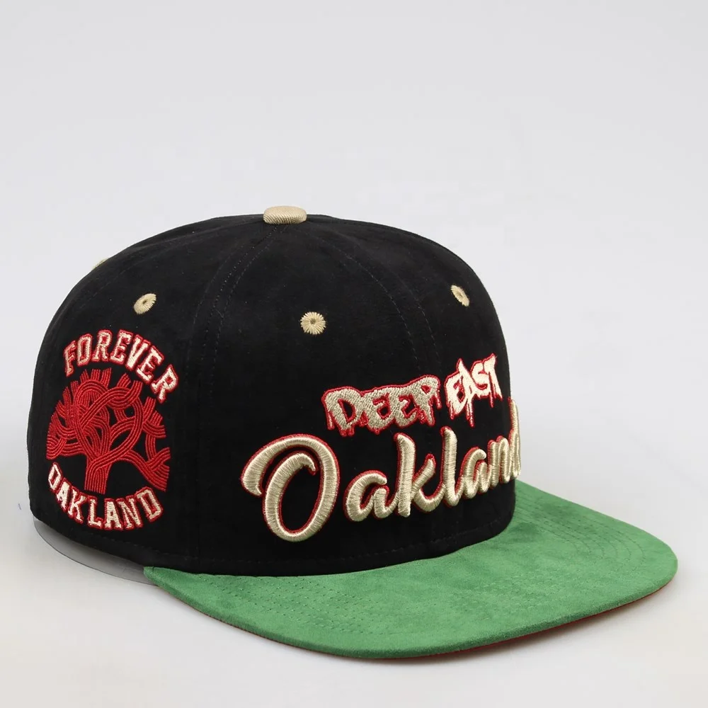 Пользовательские большой логотип вышивка два тона замшевые шляпы Snapback черный/зеленый
