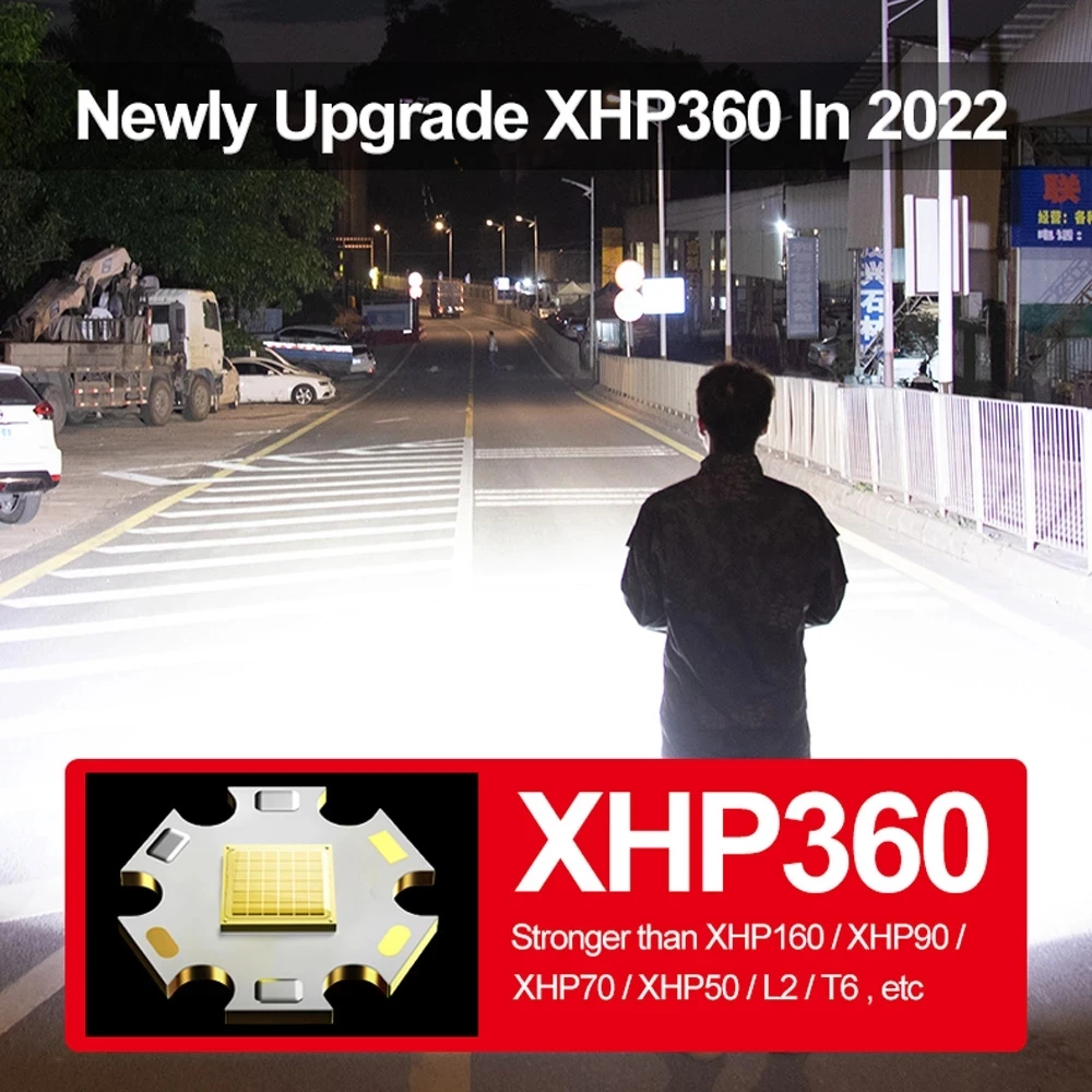 Супермощный перезаряжаемый светодиодный фонарик XHP 360 высокомощный тактические фонарики 26650 Usb лампа