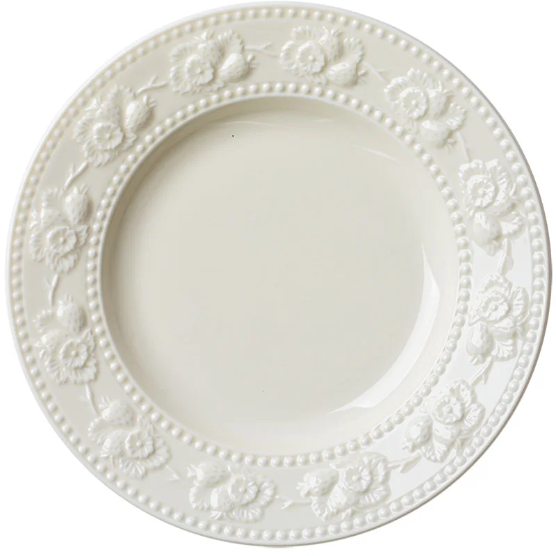 Embossed Cream Style Ceramic Dishware Set High-Grade Good-Looking Tableware Home Restaurant Elegant Weddings Housewarmings