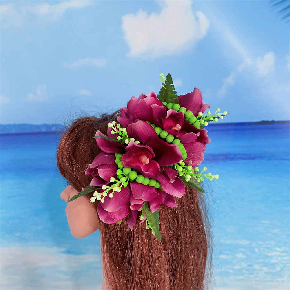 Hawaiian Kauai Island Artificial Silk Orchid Green Mokihana Hair Clip for Luau Girl Dance Party