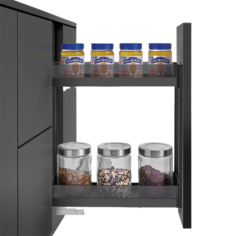 Glass Metal Fruit Vegetable Cabinet Aluminum Drawer Sliding Storage Stainless Steel Rack Perforated Kitchen Pull Out Basket