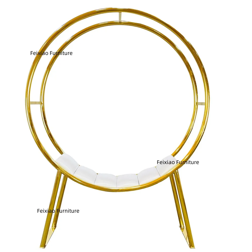 Customized Color Hotel Wedding Furniture Round Shape White PU Cushion Bride and Groom Sofa