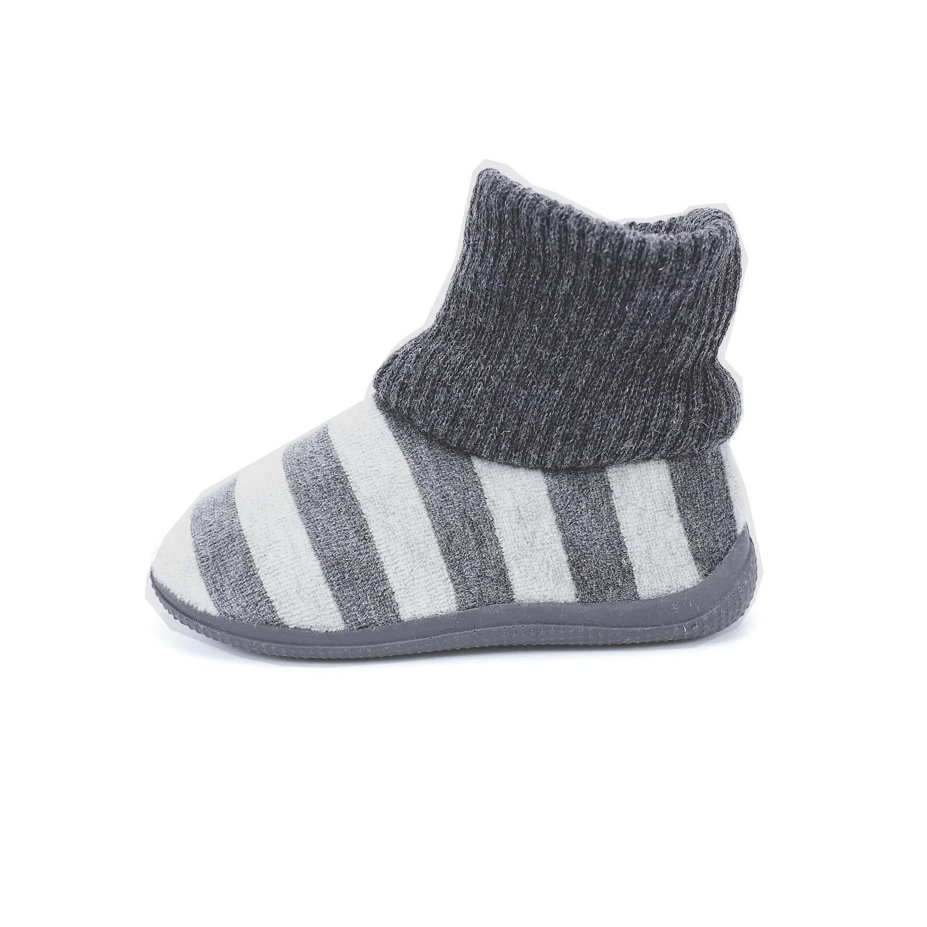 
Wholesale OEM soft sole antislip light weight grey stripe indoor baby boot slipper for boys 