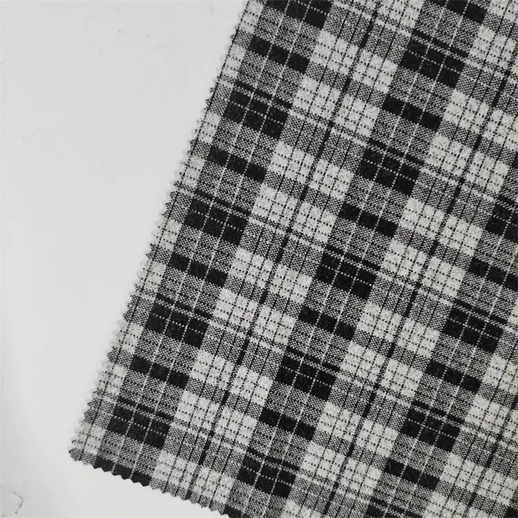 Stock textiles Wholesale fabrics tartan plaid  100% polyester brushed jersey knit tweed fabric  for winter overcoat