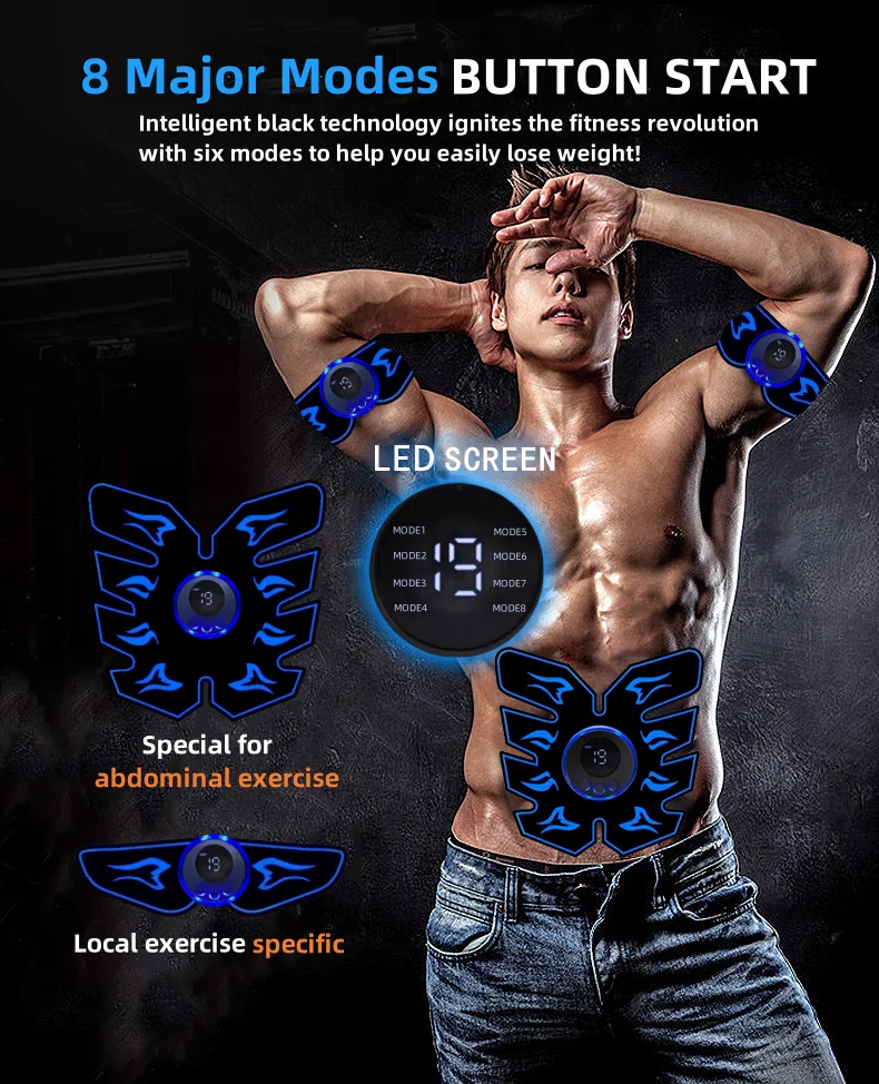 High Quality Gel Massage Pad Abdominal Trainer 8 Packs Toning Belt Arm Leg Fat Burner Smart Ems Muscle Stimulator