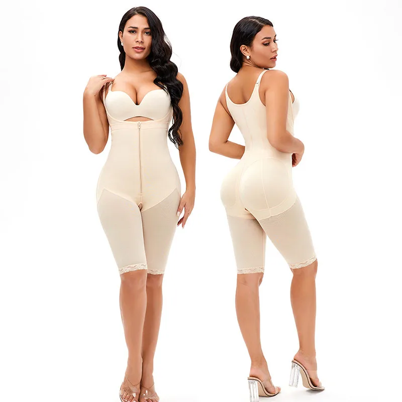 2021 New Sling Plus Size Shapers Breathable Solid See Through Women Jumpsuit Breasted Zipper Corset
