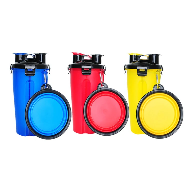2022 New Colorful Plastic Portable Cat Dog Water Bottle Food Feeder Drinker,Dog Water Bottle 2 In 1 With Food Container