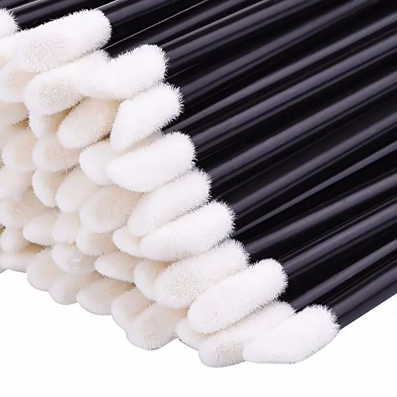 50 Pieces White Lint-Free Disposable Lip Makeup Brush Hollow Plastic Handle Lip Gloss Applicator for Foundation Eyelash Cleaning