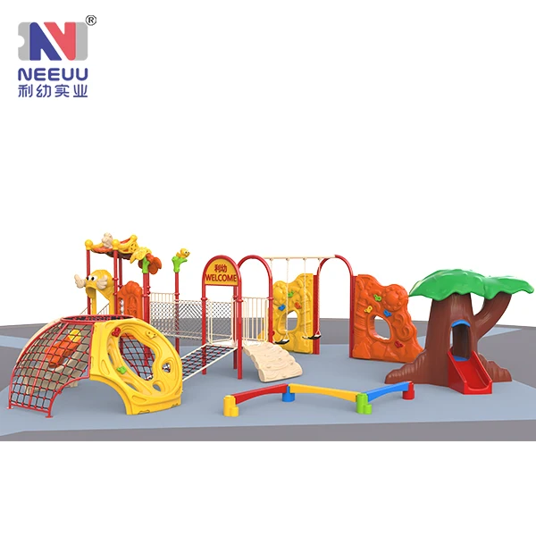 Multi-functional outdoor climbing wall and climbing net plastic slide physical training playground equipment