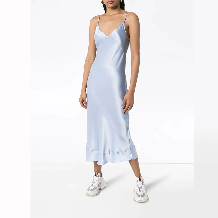 
new arrival solid color sleeveless sexy backless dress women long silk dress party dress 