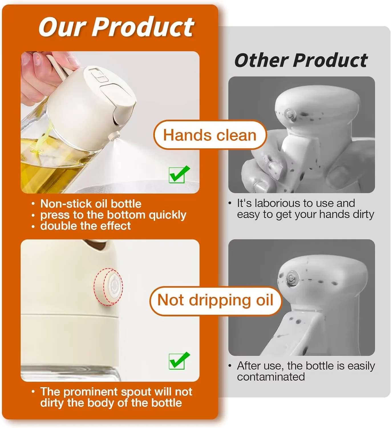 Kitchen 2-in-1 470ml Glass Bottle 16oz Dispenser for Olive Oil Vinegar Baking and Cooking Mist Sprayer for Food and BBQ