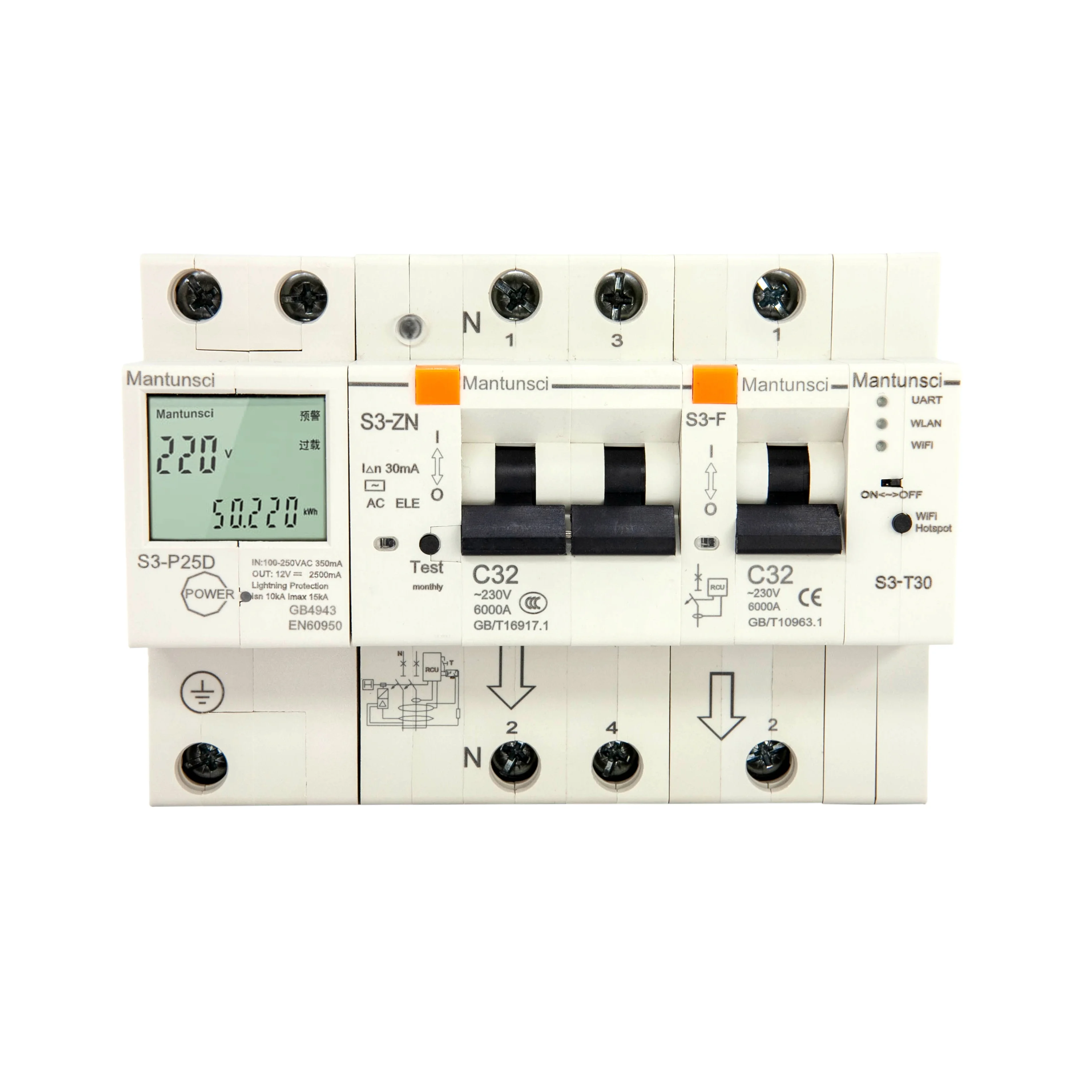 Wifi Surge Protector Device For Stret Led Light 4p 63a Mobile Phone Control Smart zigbee Earth Leakage Circuit Breaker With Gprs