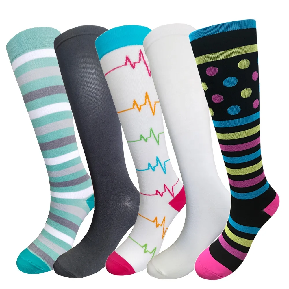 Custom 15-20mmhg casual nylon elastic knee high sports spandex women compression socks for nurses