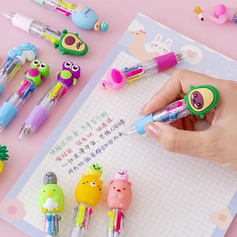Hot Sales Cute Cartoon 4 Color Mini Ballpoint Pen Kawaii Horse Animal Avocado Retractable Pen Stationery Gift School Office Su