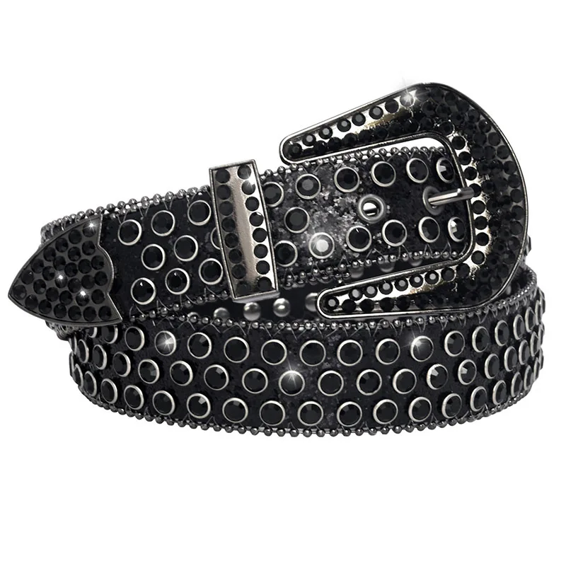 Luxury Crystal Rhinestone Belts Men Women Unisex Diamond Studded Western Sparkle Designer Leather Belt