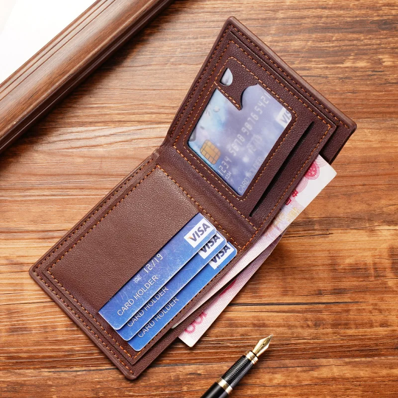 Hot Sale Business Bifold PU Leather Wallet Credit Card Holders Short Purse For Men Minimalist British Style Man Wallet