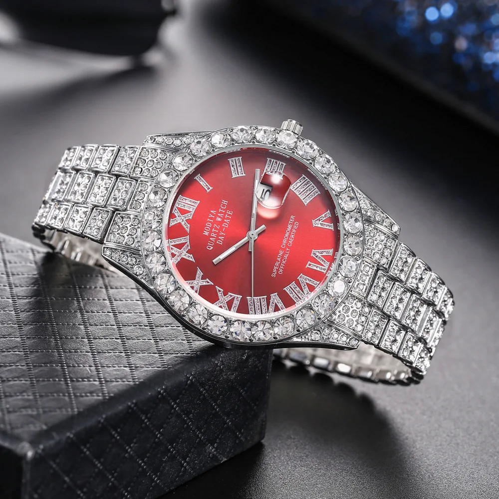 Unisex full diamond silver plated watch cheap men and women bling dial quartz wrist watch