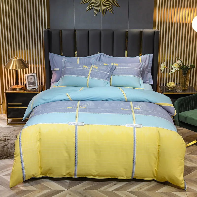 Autumn and winter thickened woolen cotton warm floral printing bed sheet and duvet cover set 4 pcs with pillowcase