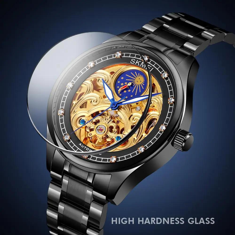 Factory OEM High Quality Skmei M025 New Design Mechanical Watches Diamond Automatic Wristwatches 3ATM Stainless Steel Watch