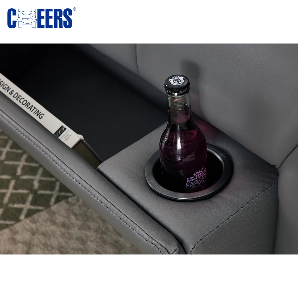 MANWAH CHEERS Grey Modular Furniture Recliner Couch 4 Seater Sectional Sofa Reclining Corner Leather Living Room Set