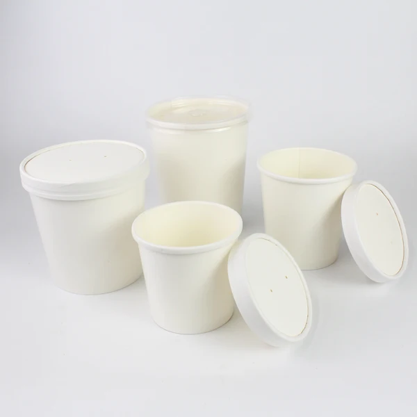 Custom logo Compostable 32oz 1000ml Ice Cream Yogurt Paper Packaging Container Cups Kraft White Paper Cup With Lid