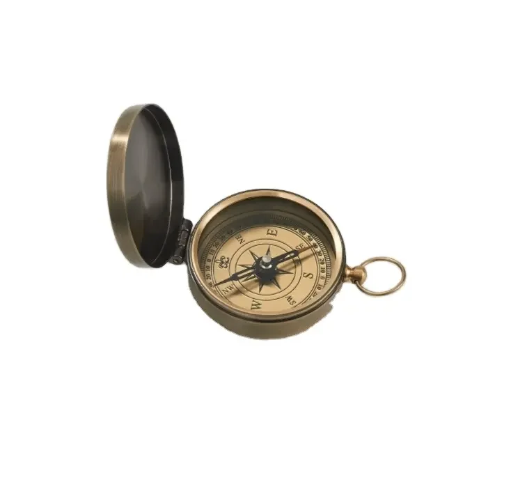 Handmade Brass Pocket Compass Digital Dial Flat Antique Design Aluminum Case-for Hiking Sports Push Button Compass Gift Item