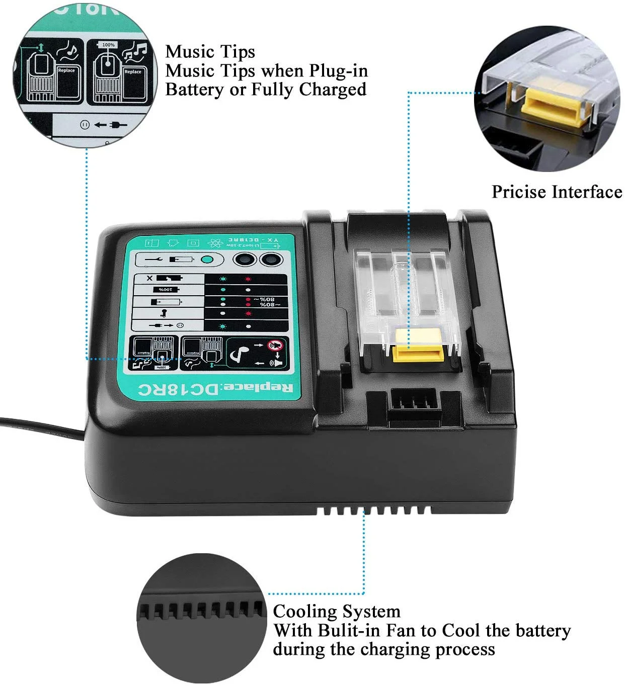 DC18RC Battery Charger for Makitas 14.4V-18V Lithium Battery BL1830 BL1850 BL1840B BL1041B BL1820