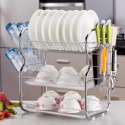 Three-layer B-shaped dish drain rack function dish insert knife cutting board rack kitchen storage rack