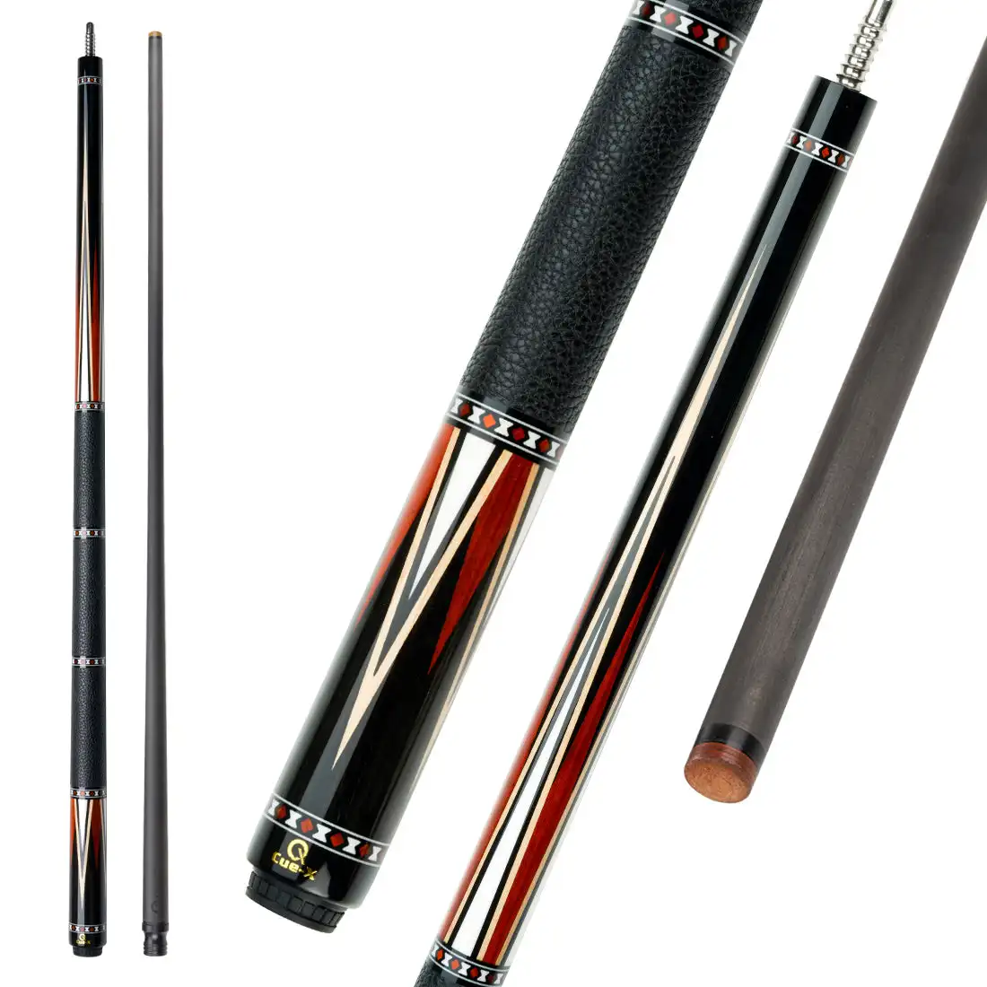 KONLLEN 3-Stage Leather Wrap Low Deflection Billiard 12.5mm 147cm Carbon Fiber Inlay Pool Cue