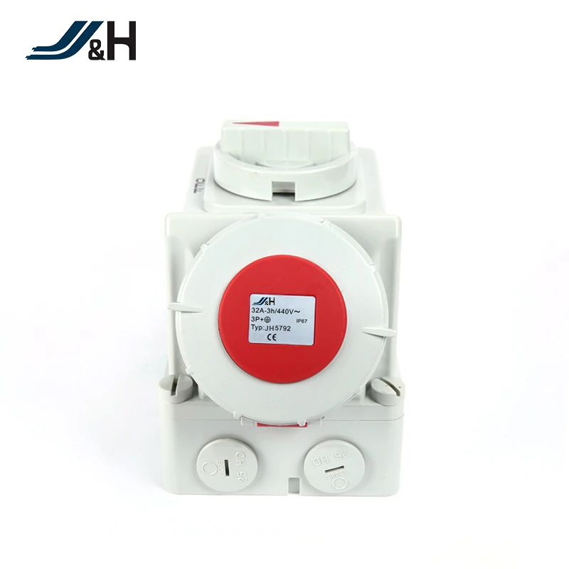 Surface Mounted Electrical Waterproof three phase mechanical interlocking switch with socket