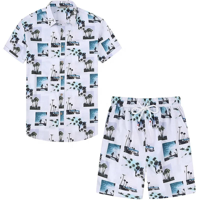 New Design polyester Hawaiian Shirt Matching Short Set Digital Printing Summer hawaiian shirts wholesale mens shirt set