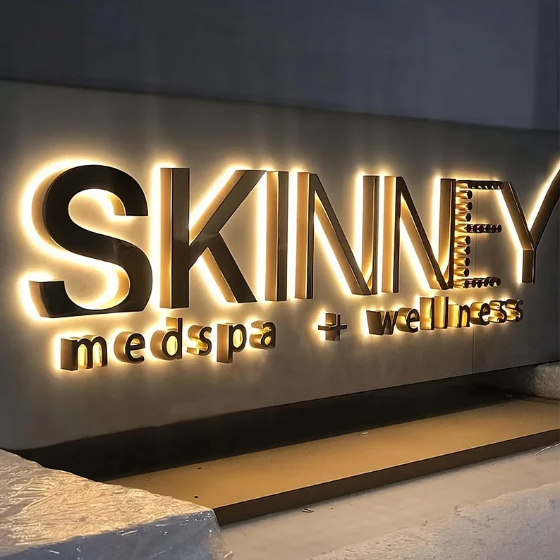 New Fashion Led Illuminated Sign Led Shop Sign 3d Stainless Steel Letters Light up Letters Acrylic Sign