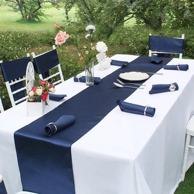 12x108 inch Wholesale satin Christmas Luxury shiny navy blue party banquet wedding Table Runner