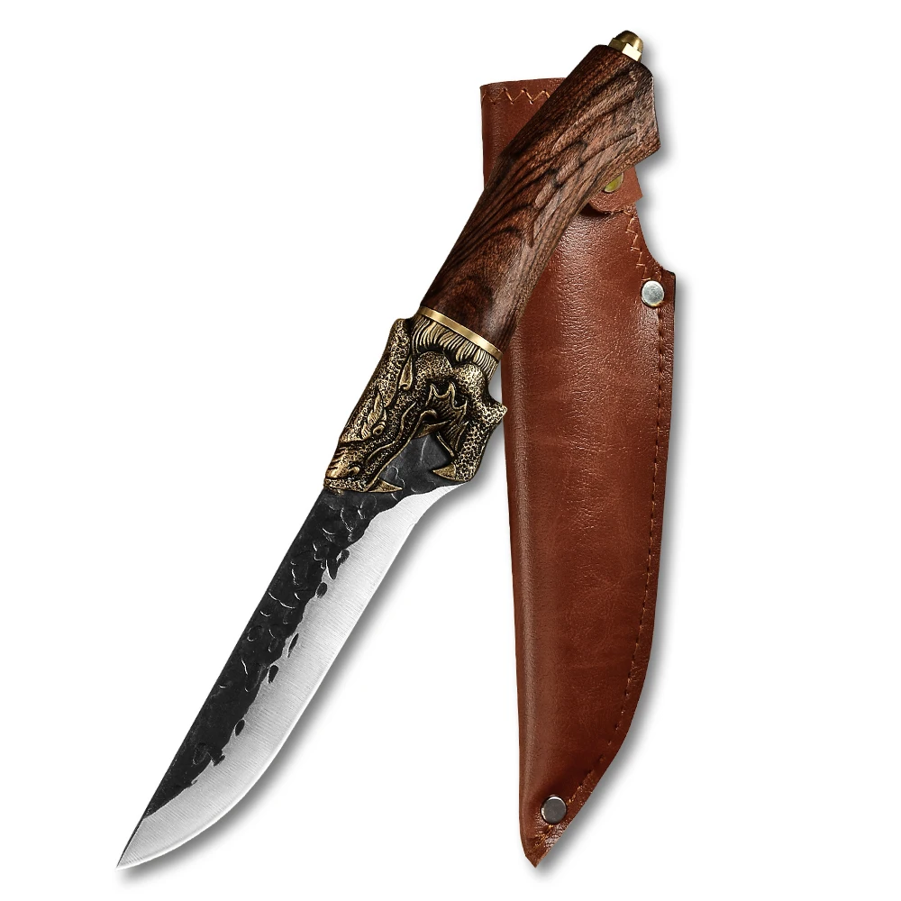 Xingye Hot Selling Belt-loop Leather Sheath Hand Forged 7cr17 High Carbon Stainless Steel Survival Hunting Knife Pocket