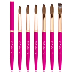 Luxury Hot Pink Professional Acrylic Powder Brush Metal Handle 100% Kolinsky Acrylic Nail Brush