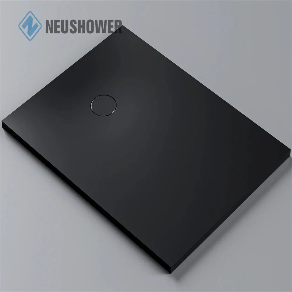 Modern Style Black Solid Surface shower pans Artificial Stone Anti-slip Base Rectangle Bathroom Shower Tray