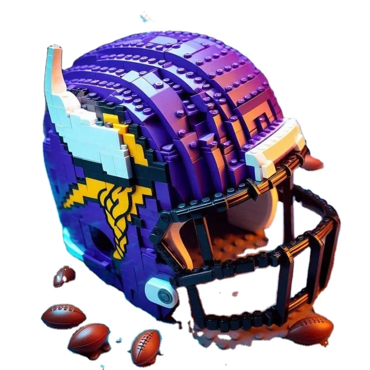 Jizai  New Design Rugby Helmet Bricks  Minnesota Vikings  3d Moc Football Helmet Custom Blocks