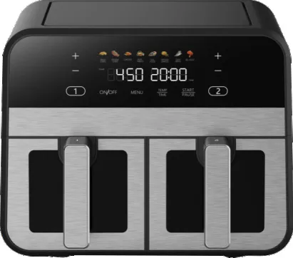 2 in 1 multifunction 4.5L+4.5L double basket air fryer ovens 9L dual smart air fryer with touch screen with 2 Independent window