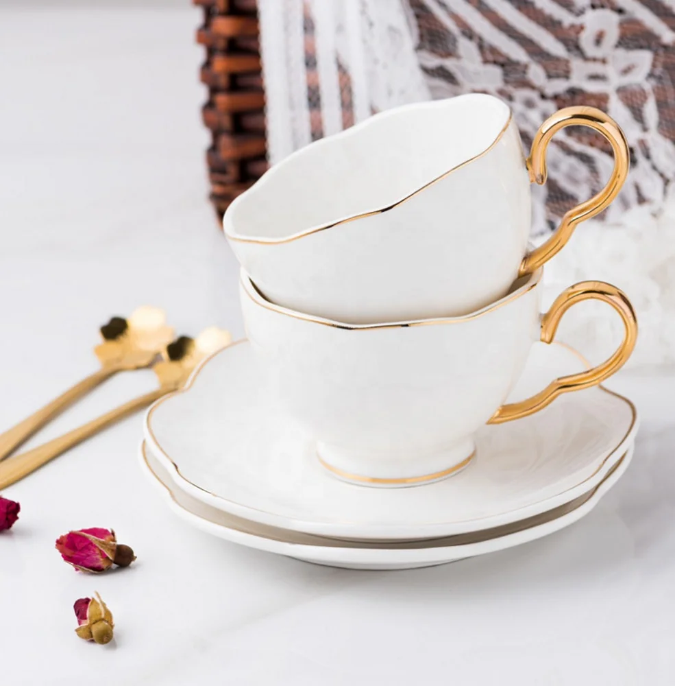 Hand painted gold European bone china flower tea cup can add LOGO factory direct sales coffee cup and saucer set