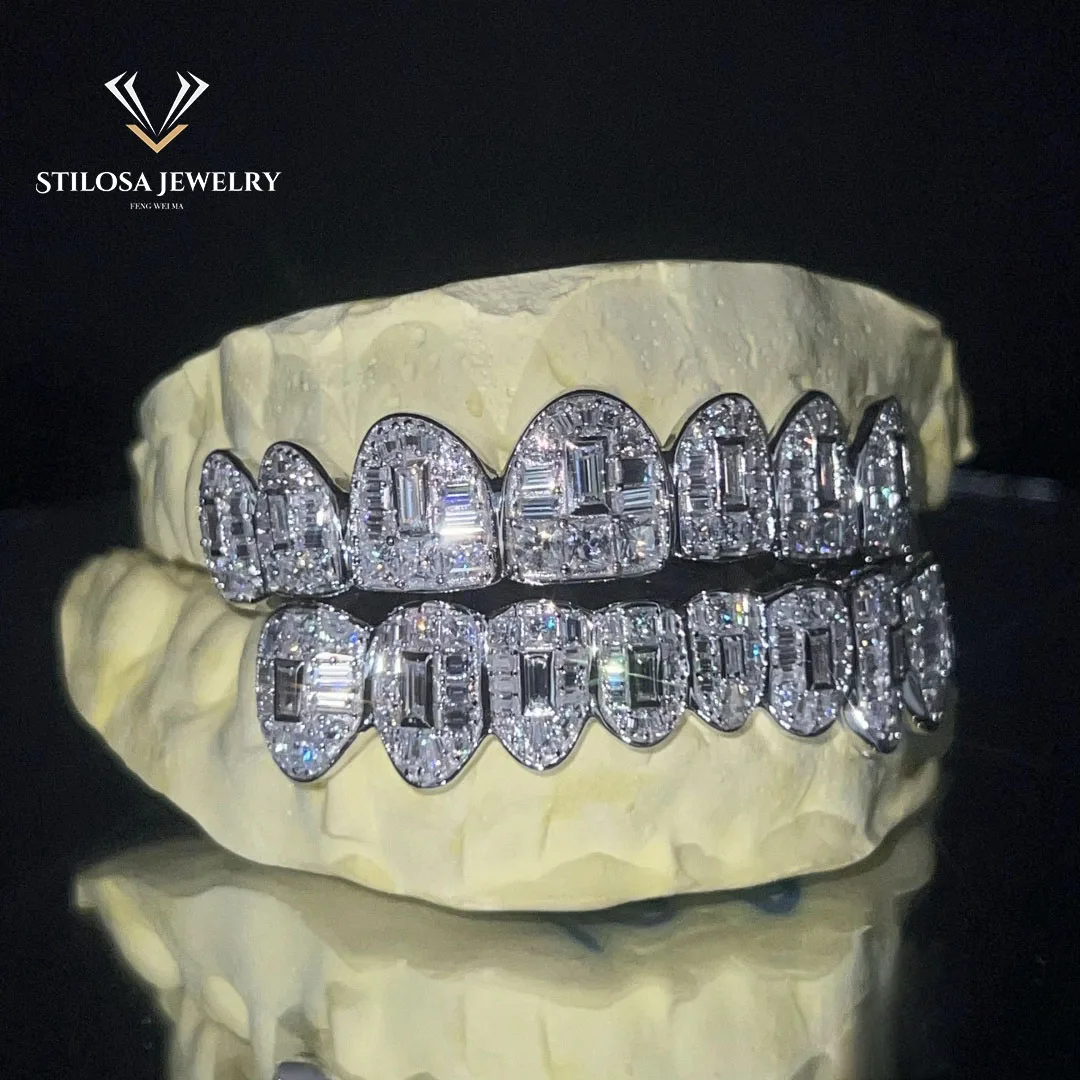 Модные ювелирные изделия на заказ grillz Vvs Moissanite зубы Grillz с круглой блестящей огранкой Hip Hop Diamond Grillz