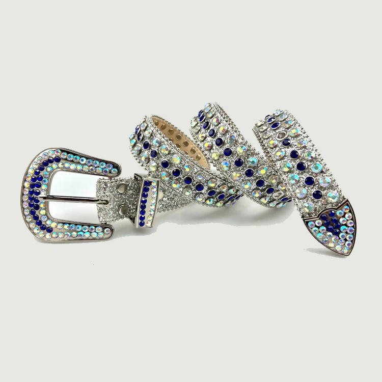 Fast delivery Rhinestone crystal belt designer bbsimon men belts crystal alloy buckle leather belt Blingbling