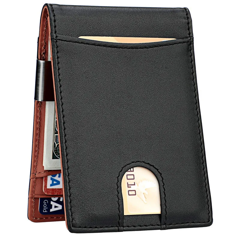 Custom Nice Leather Front Pocket Wallets Slim Card Holder Wallets With Money Clip