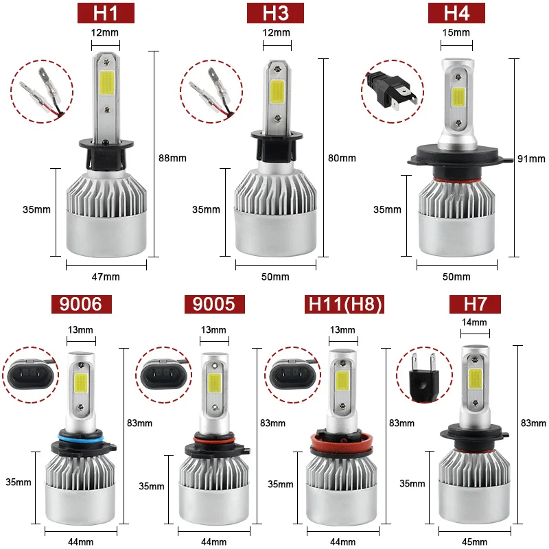 S2 H4 H7 H13 H11 9005 9006 COB LED Headlight 72W 8000LM All In One Car LED Headlights Bulb Head Lamp Fog Light H1 H4 H7 H11 LED