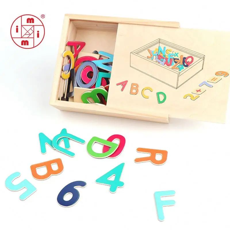 Best selling  math and alphabet learning colorful baby educational wooden magnetic toys set blocks for kids