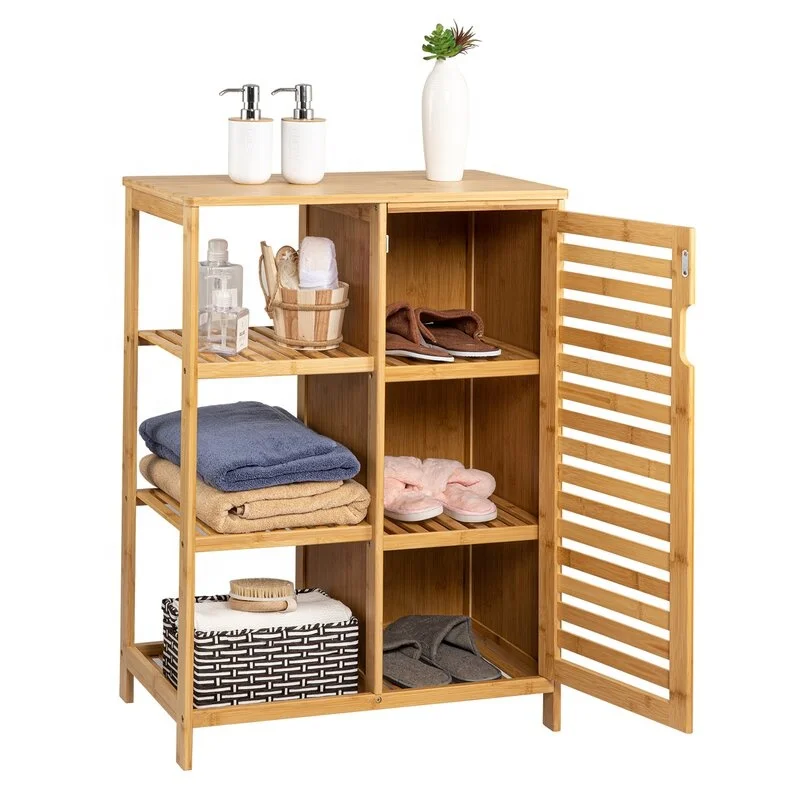 Home Decor Multipurpose Bamboo Storage Cabinet for Kitchen, Living Room Bathroom Floor Cabinet