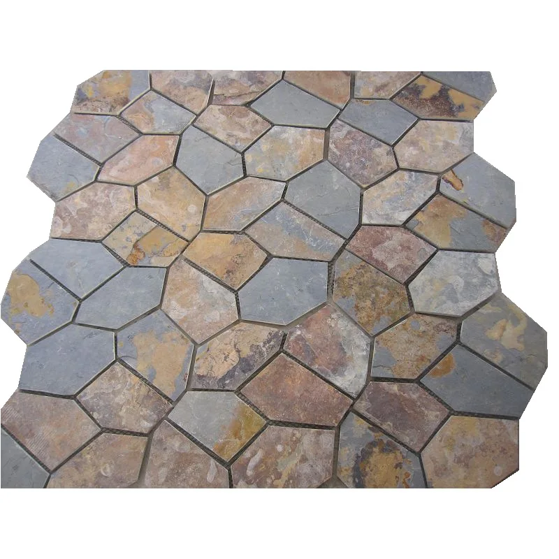 Back meshed flagstone rusty slate crazy rustic quartz paving stone on mesh for patio garden