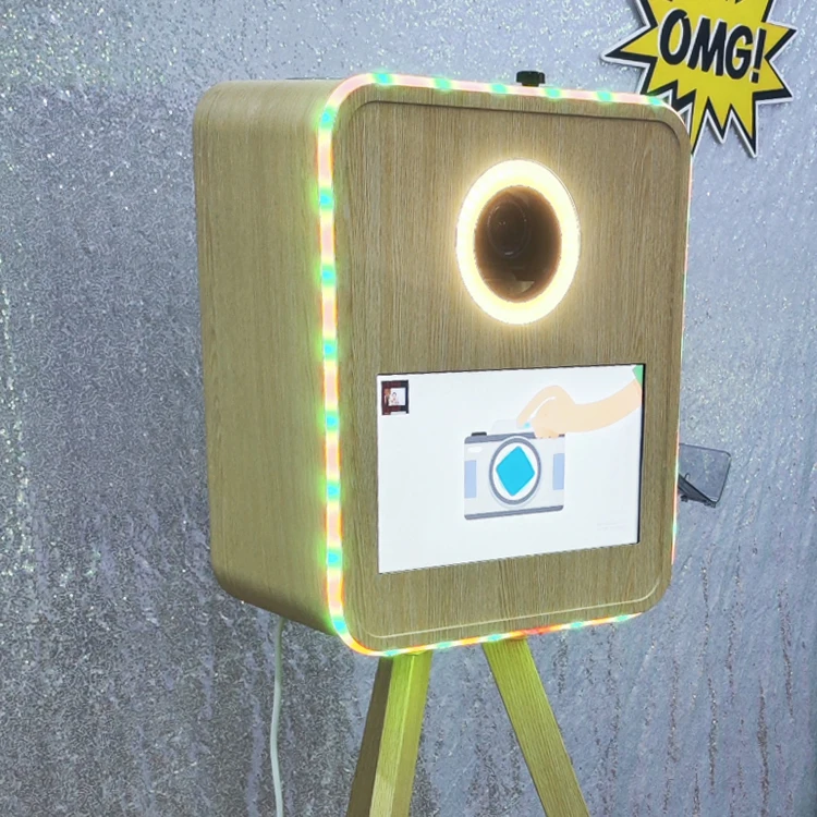 Vintage Wooden Grain 15.6 Touch Screen Photobooth Machine with Printer and Camera Elegant Retro Style Photo Booth