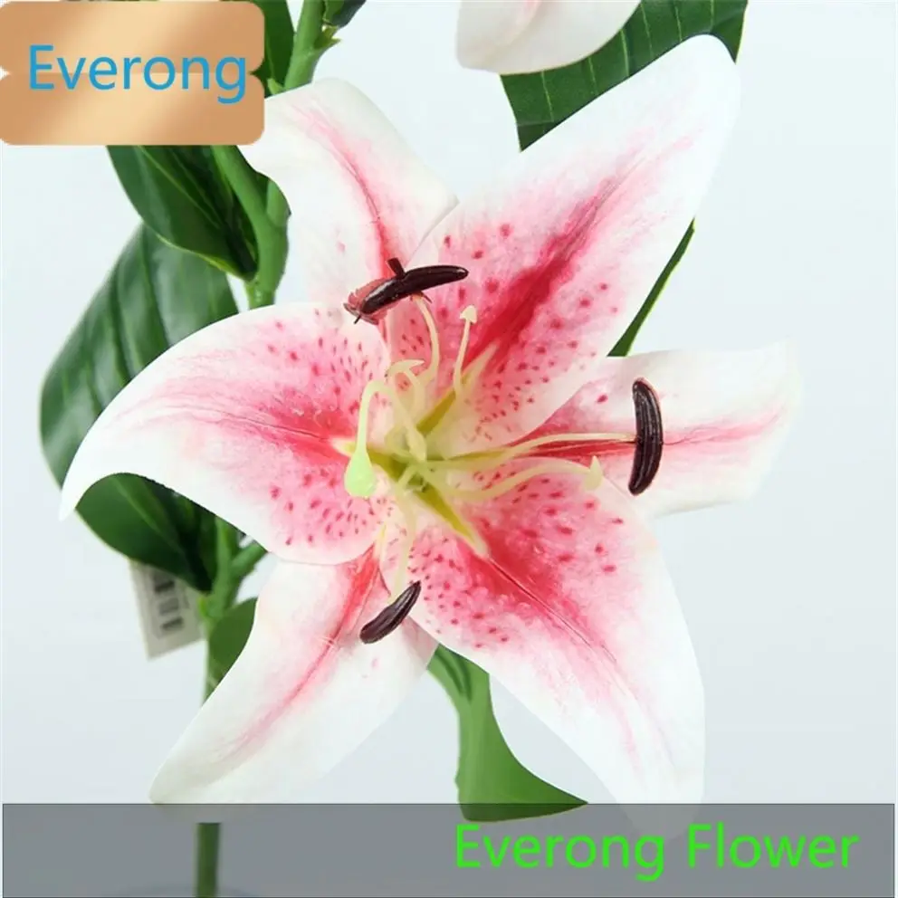 X-1125 100CM Colored Lilies White 3 Heads 1 Bud Artificial Silk Tiger Lily Flowers