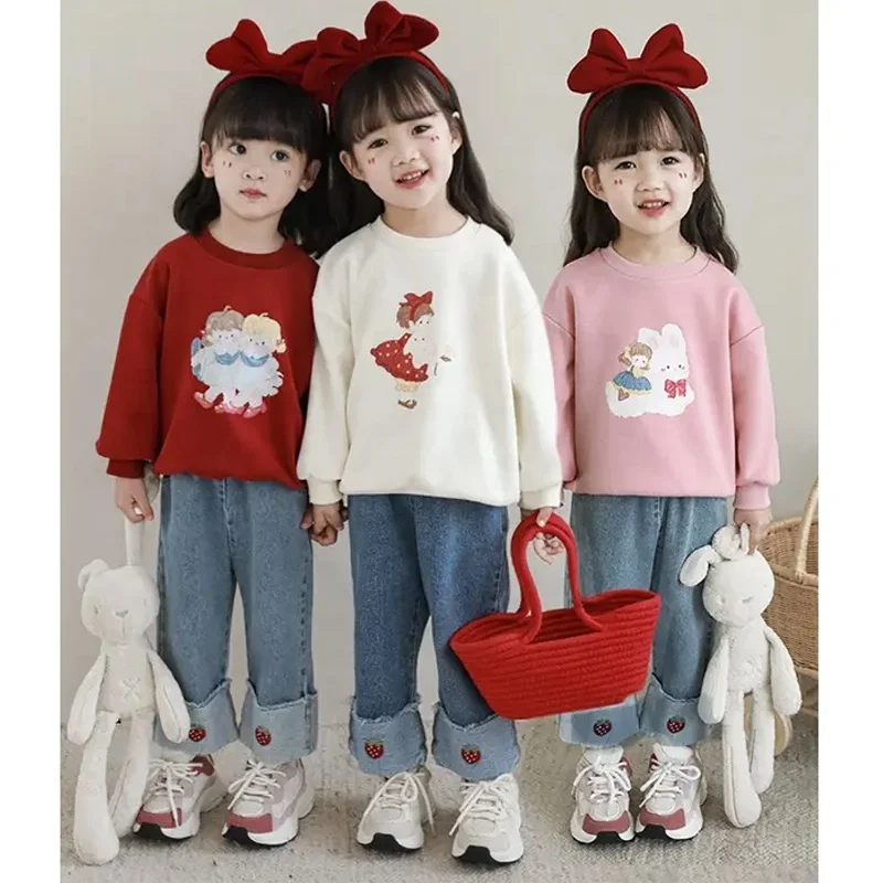 YOEHYAUL Cotton Cartoon Print Girls Kids Hoodies Sweatshirts Pullover Long Sleeve Baby Crewneck Sweatshirt For Little Girls