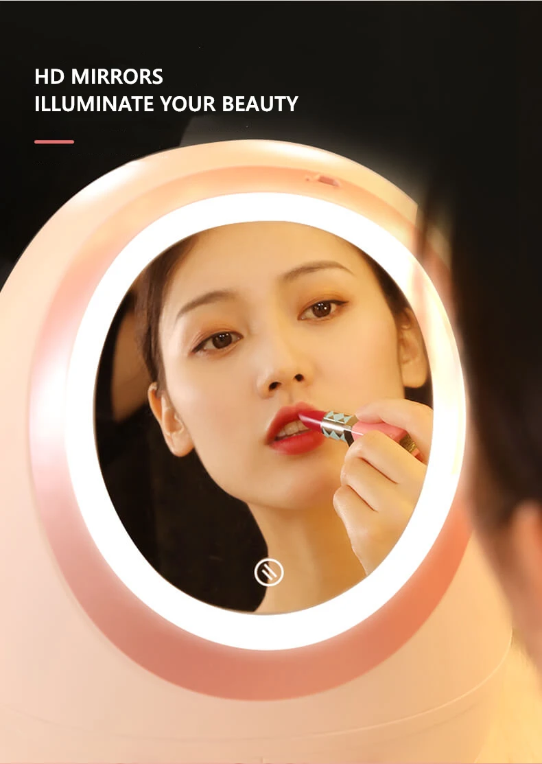 Table Dustproof Rotating Led Mirror Plastic Storage Box Case With Handle Travel Cosmetic Makeup Organizer Storage Box